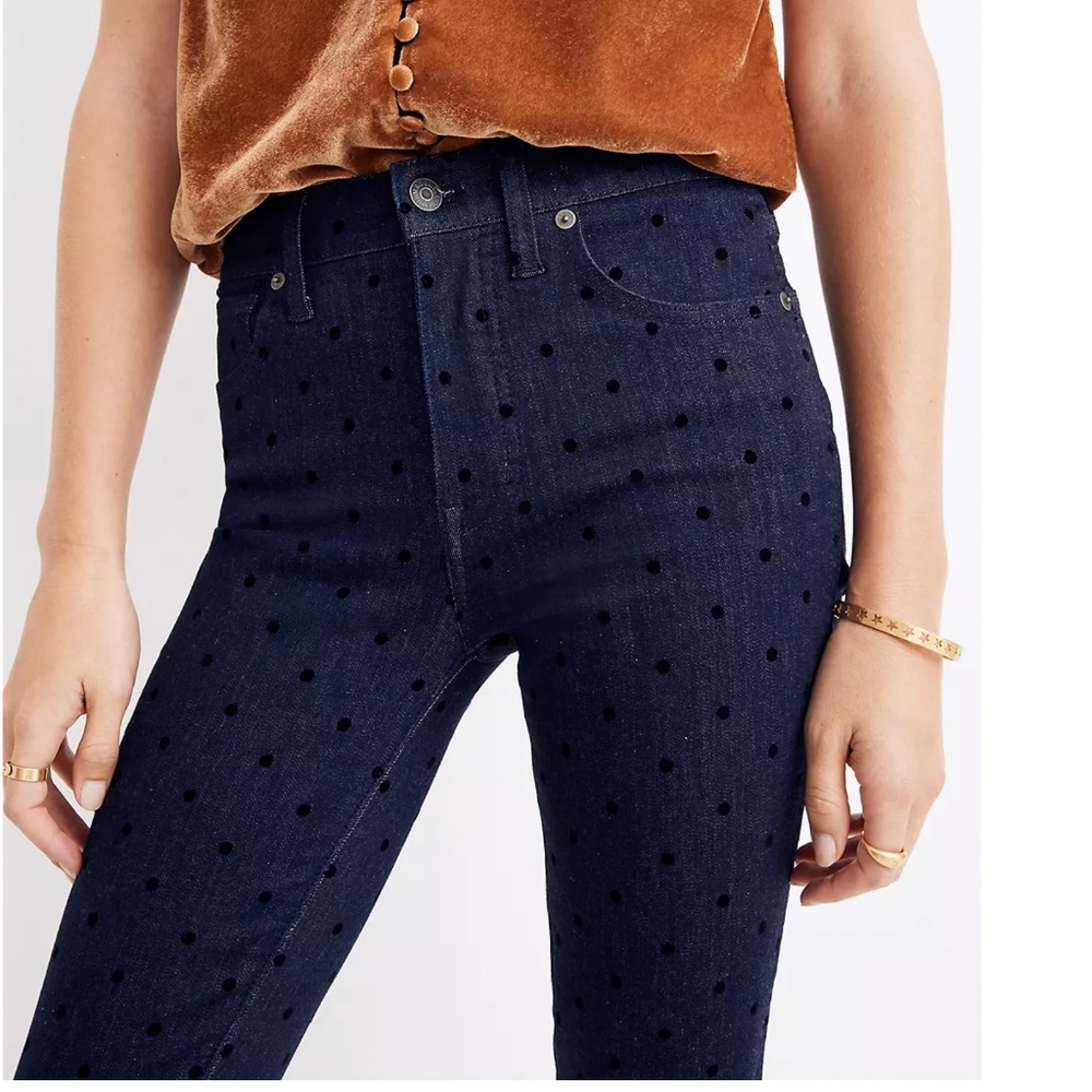 Sold Out Item!! Madewell Jeans women’s 9" HighRise Skinny Flocked Dots Size 25